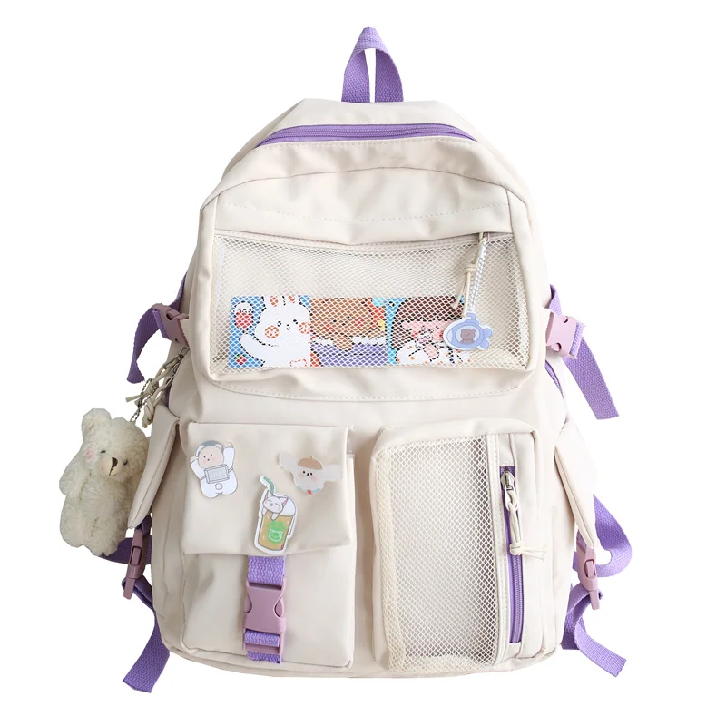 Kawaii Nylon Women Backpack Fashion Waterproof Rucksack for Teen Girls School Bag Cute Student Bookbag Travel Mochila