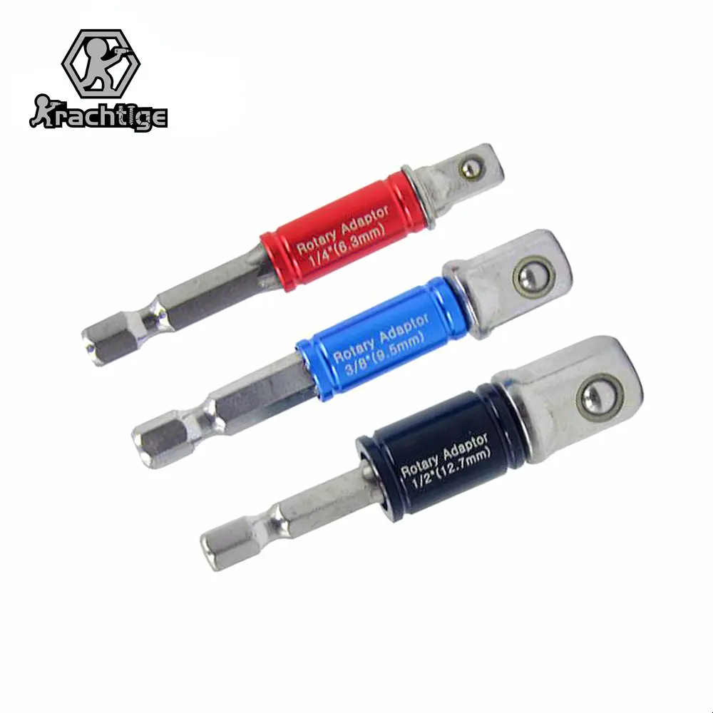 3PCS Drill Rotary Adapter Converter 1/2 3/8 1/4 For Driver With Hex Shank Square Socket Drill Bits Bar Extension Set