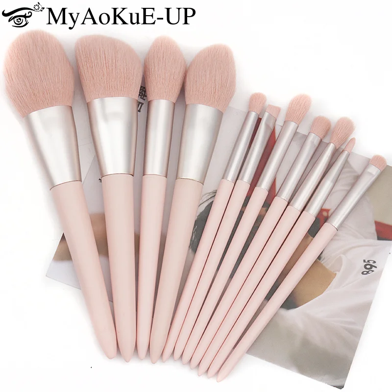 

11pcs Pink Makeup Brush Kit Foundation Blush Concealer Highlighter Eyeshadow Lash Brushes Women Cosmetics Maquiagem Beauty Tools