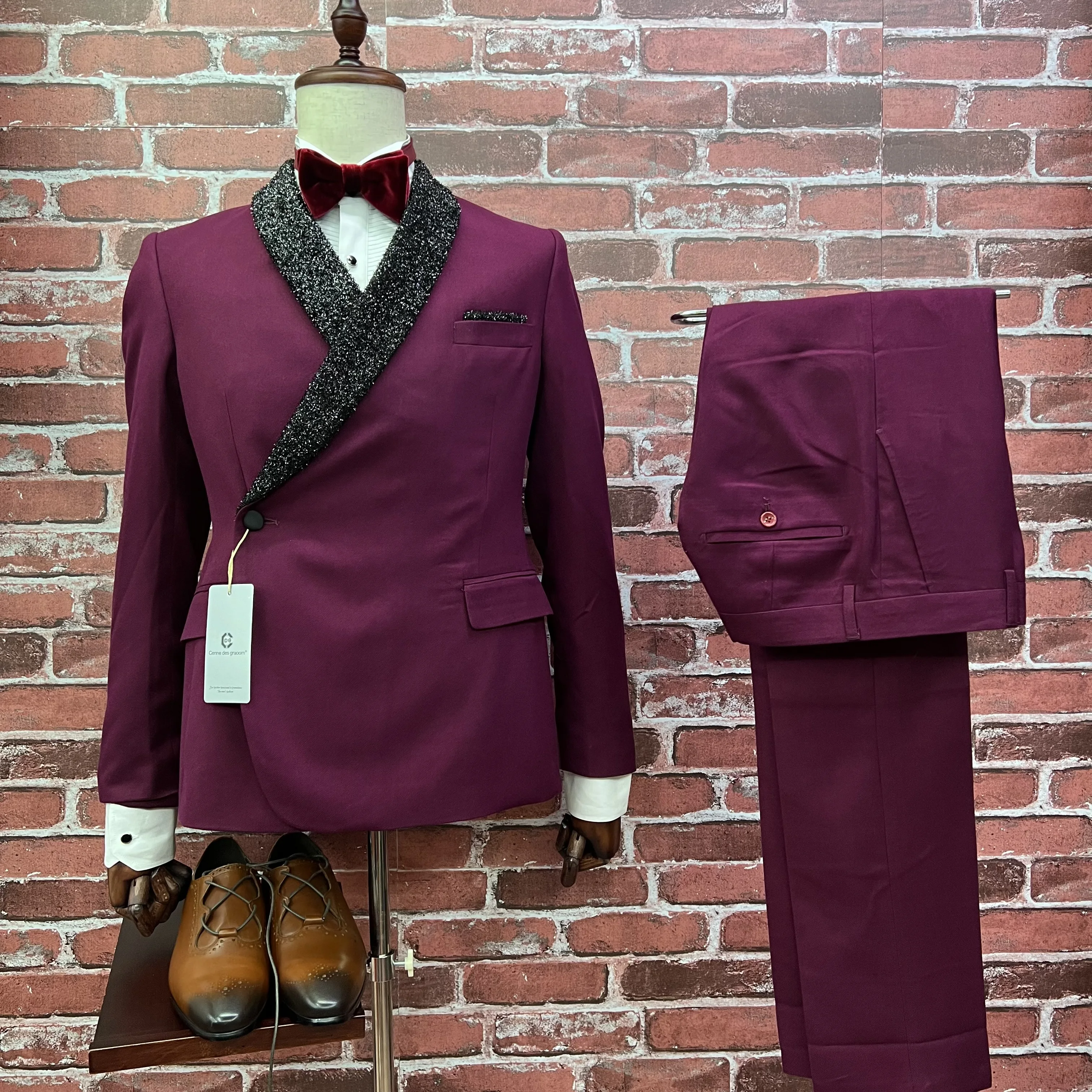 

C-D-G Turkey Design Men Suits Tuxedo 2 Pieces Fuchsia color Wedding Party Singer Groom Costume