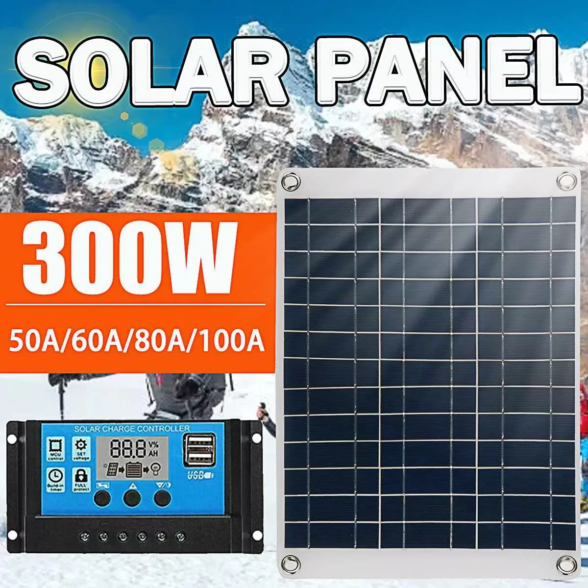 

300W Solar Panel Kit Complete 12V USB With 50-100A Controller Solar Cells for Car Yacht RV Boat Moblie Phone Battery Charger