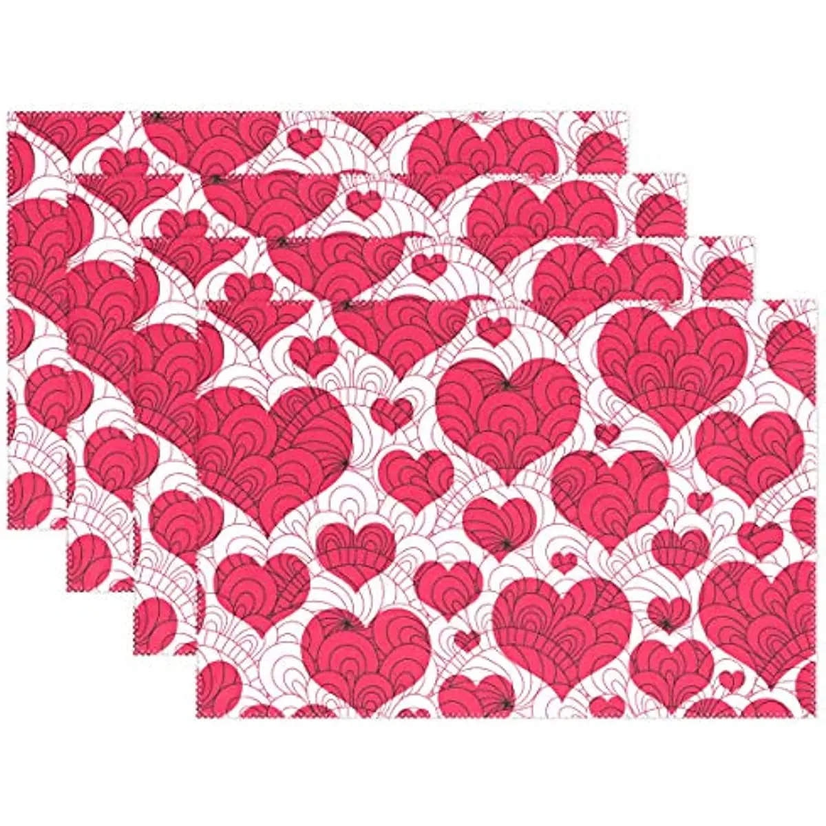 

Love Heart Red Placemats Set of 6 Dining Table Mats Non Slip Vinyl Placemat Kitchen Heat Resistant Washable for Valentine's Day