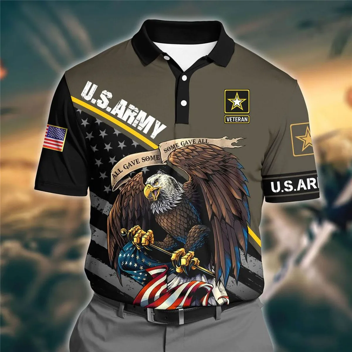 

PLstar Cosmos Fashion summer shirts women for men Eagle Army Veteran Polo Shirt 3D printed Short sleeve t shirts 01