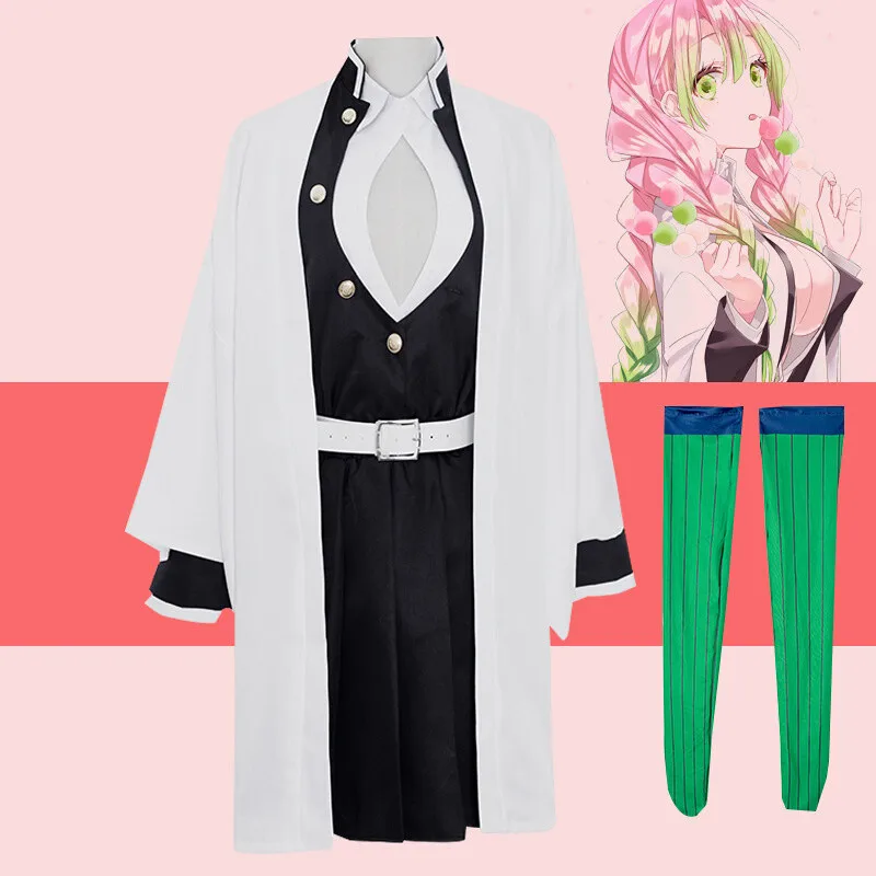 

Anime Demon Slayer Kanroji Mitsuri Sexy Team Uniform Cosplay Wig Costume Twist Braid Full Set Suit
