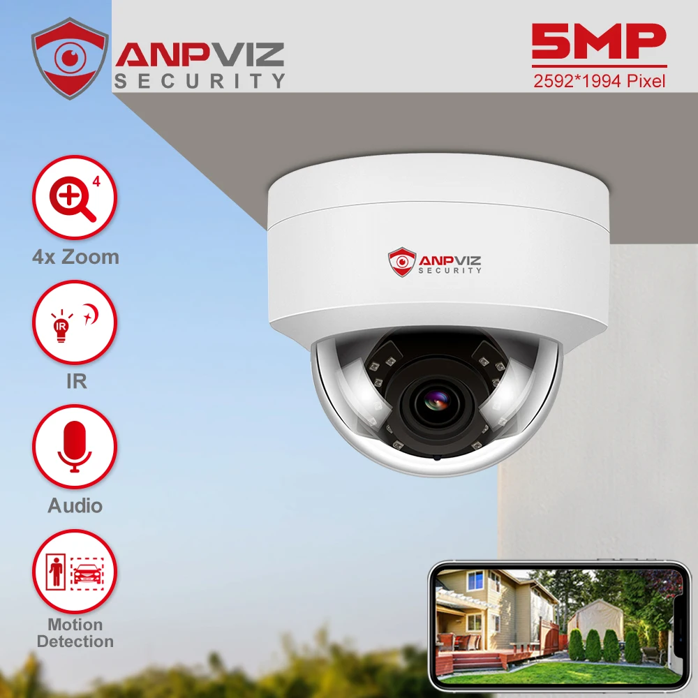 

Anpviz AI 5MP IP Camera VCA Outdoor Security 2.8mm lens Turret CCTV Surveillance SD Card Built-in Mic H.265 Motion Detection