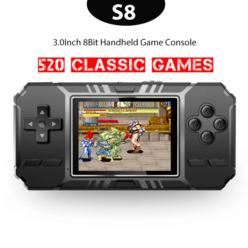 

Retro Handheld Game Console S8 3.0Inch Color LCD Screen 8Bit 520Classic Games Build-In AV Connect TV Consolas De Videojuegos