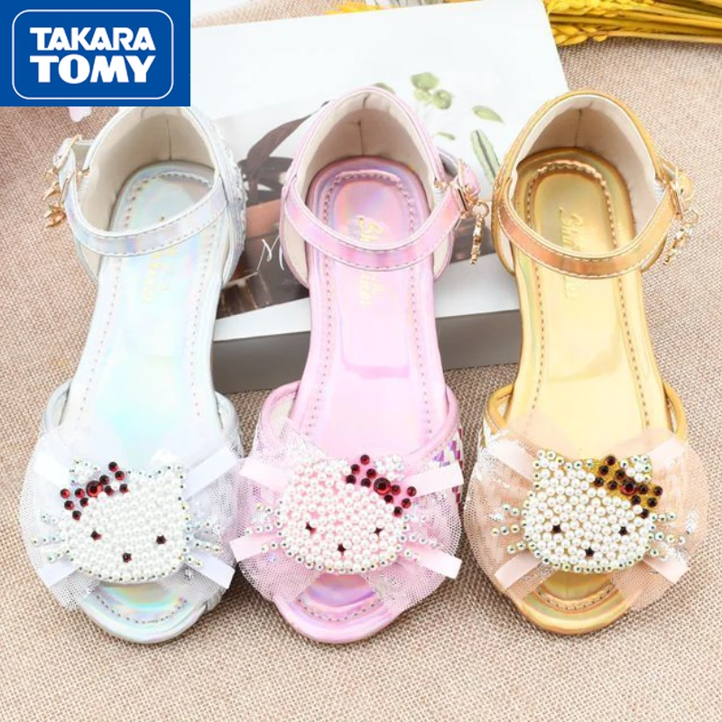 

TAKARA TOMY Hello Kitty Summer Girls Soft Bottom Non-slip Beaded Diamond Cute Sweet Sandals Princess Fine Flash Sandals