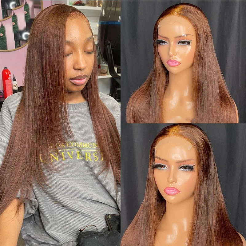 

Full Lace Wig With 4x4 Silk Base For Women Dark Brown Silky Straight Human Hair Silk Top Glueless Wig With Baby Hair Preplucked