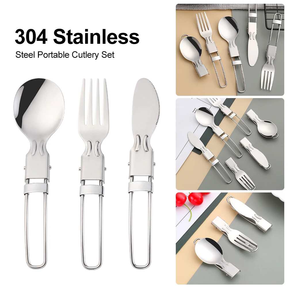 

Portable Foldable Cutlery Set Stainless Steel Rustproof Fork Knife Spoon Set For Outdoor Picnic Camping Hiking Dinnerware