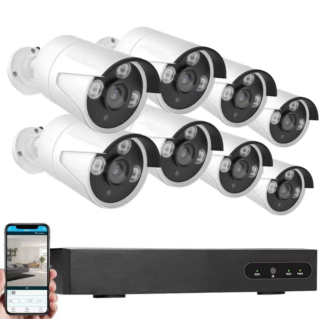 

Smart Home PoE Security Camera System Outdoor Indoor with H.265+ NVR Recorder and 8pcs 5mp Surveillance Cameras