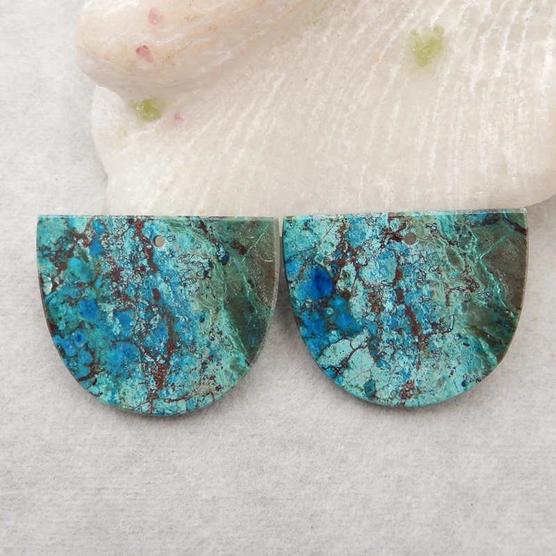 

Fashion jewelry,Natural Gemstone carved round shaped Chrysocolla fashion women Earring Bead30x24x3mm9.2g