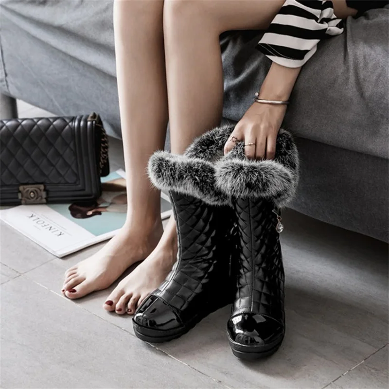 

YQBTDL Faux Fur Sweet Crystal Pendant Princess Snow Ankle Boots for Ladies Flat Heel Slip-on Party Lolita Style Women Shoes 2022
