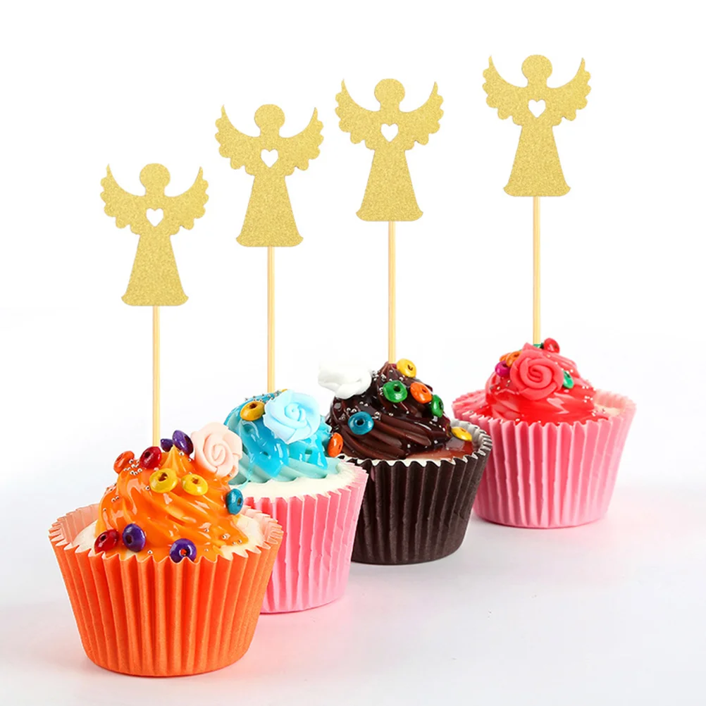

24pcs Cross and Angel Shaped Cake Toppers Paper Cake Picks Cupcake Decor Party Supplies (12pcs Cross+12pcs Angel)