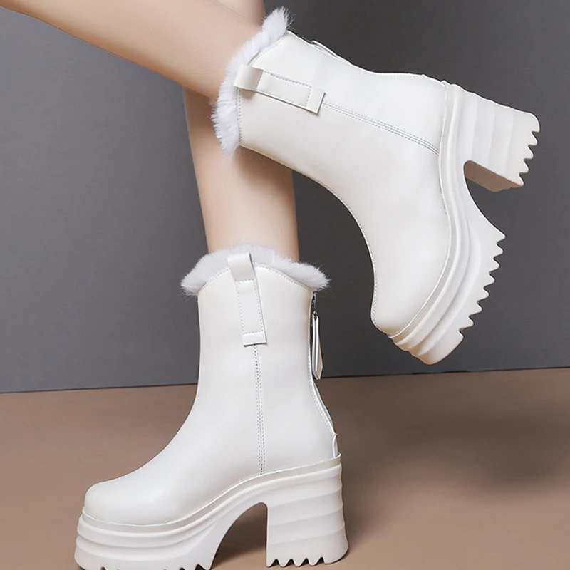 

Новинка зимние ботинки челси с мехом Короткие Плюшевые Теплые ботильоны повседневная обувь зима 2022 женские ботинки на высоком каблуке Неск...