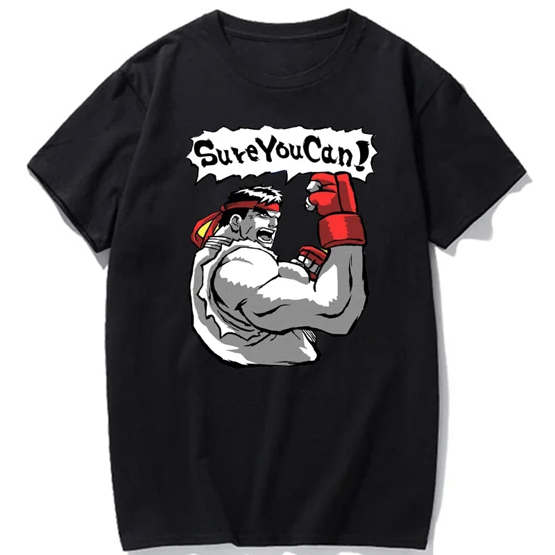 Мужские футболки Sagat-Street Fighter мужские повседневные из чистого хлопка с круглым