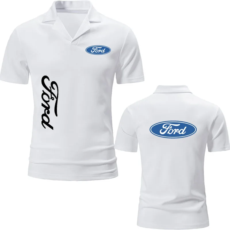 

100% Cotton Suit Collar Sport Men's T-Shirt Ford car logo print Oversized Summer New brand Fashion mens Clothing Men's T-Shirt
