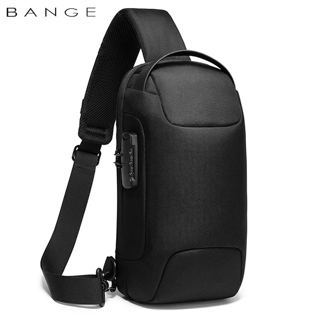 Нагрудная сумка BANGE для мужчин, популярная мужская водонепроницаемая сумка через плечо с защитой от кражи, с USB-портом для зарядки, короткая дорожная сумочка