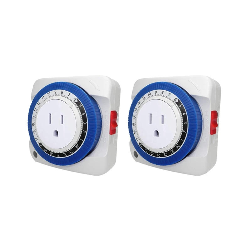 

2X Outlet Timer Switch 24 Hour Plug-In Electric Mechanical Outlet Timer Switch Outlet Mechanical Timing Socket US Plug