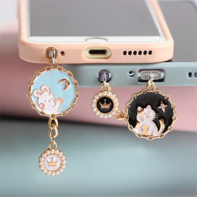 Crown Cat Rabbit Dust Plug Charm Kawaii Phone Anti Dust Cap Cute Charge Port Plug For iPhone Type C Dust Protection Stopper