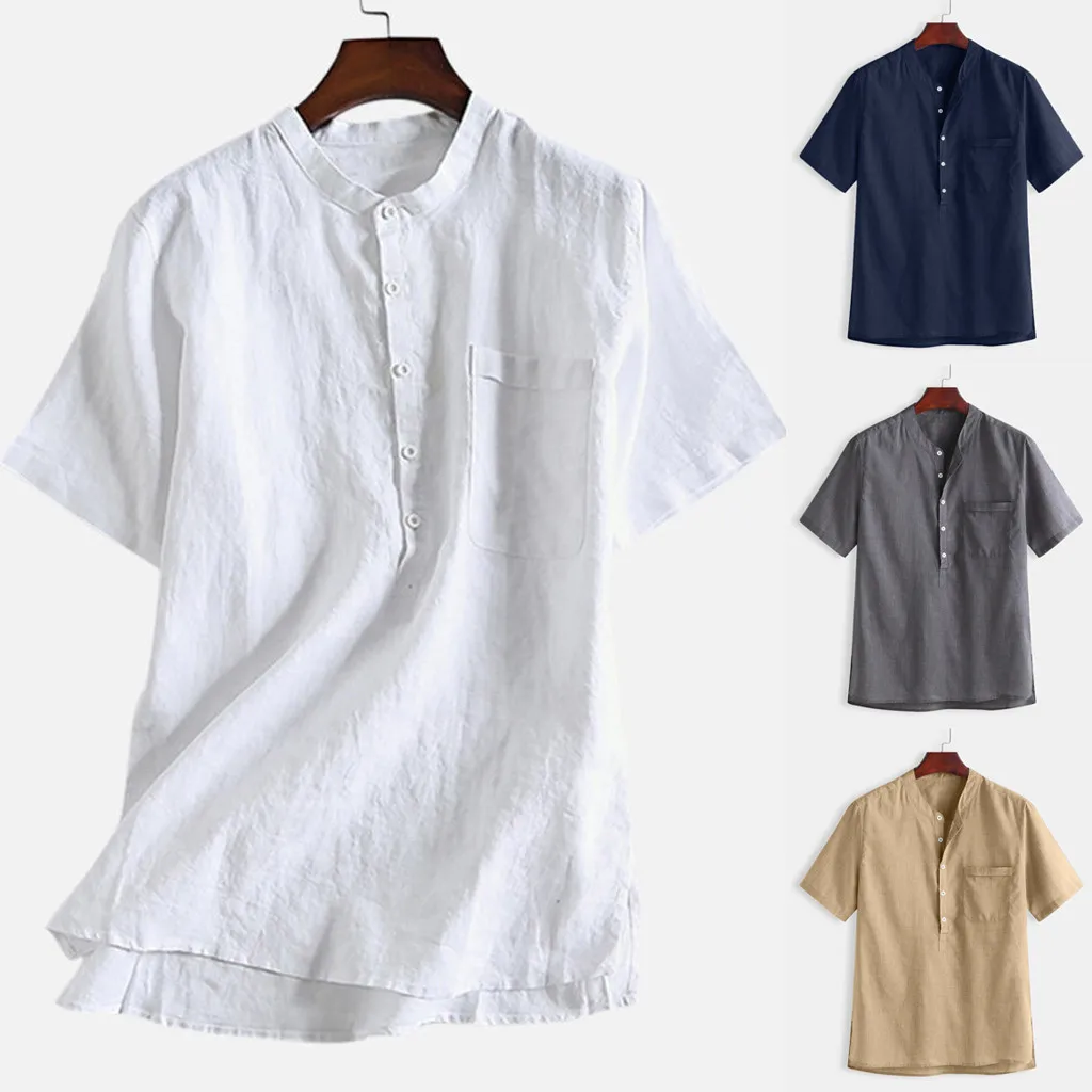

Summer Men's Cool Thin Breathable Solid Color Button Cotton Shirt Short Sleeve Beach 3D Print Camisa Flower Streetwear