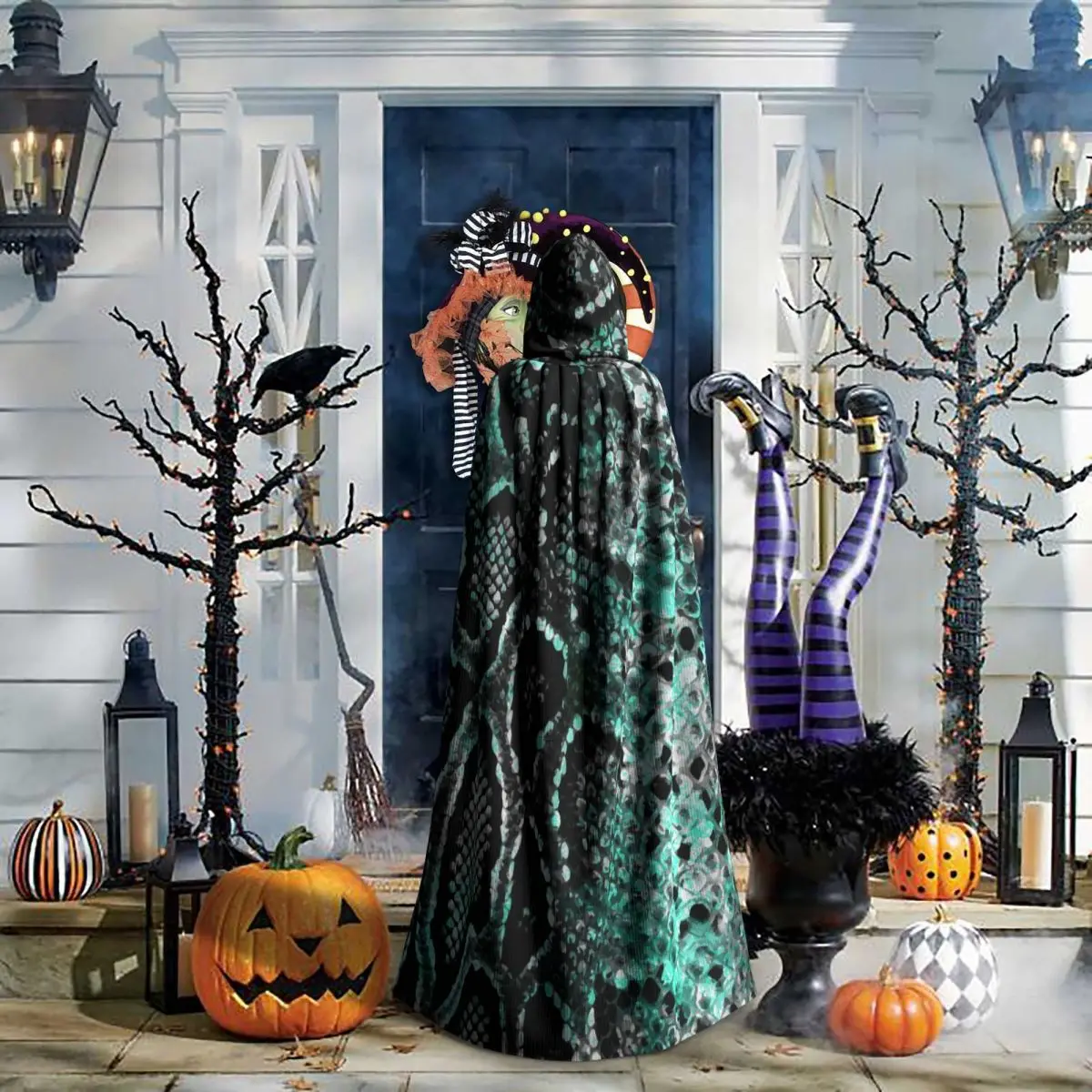 Взрослый женский халат с капюшоном и змеиным узором накидка на Хэллоуин длинный