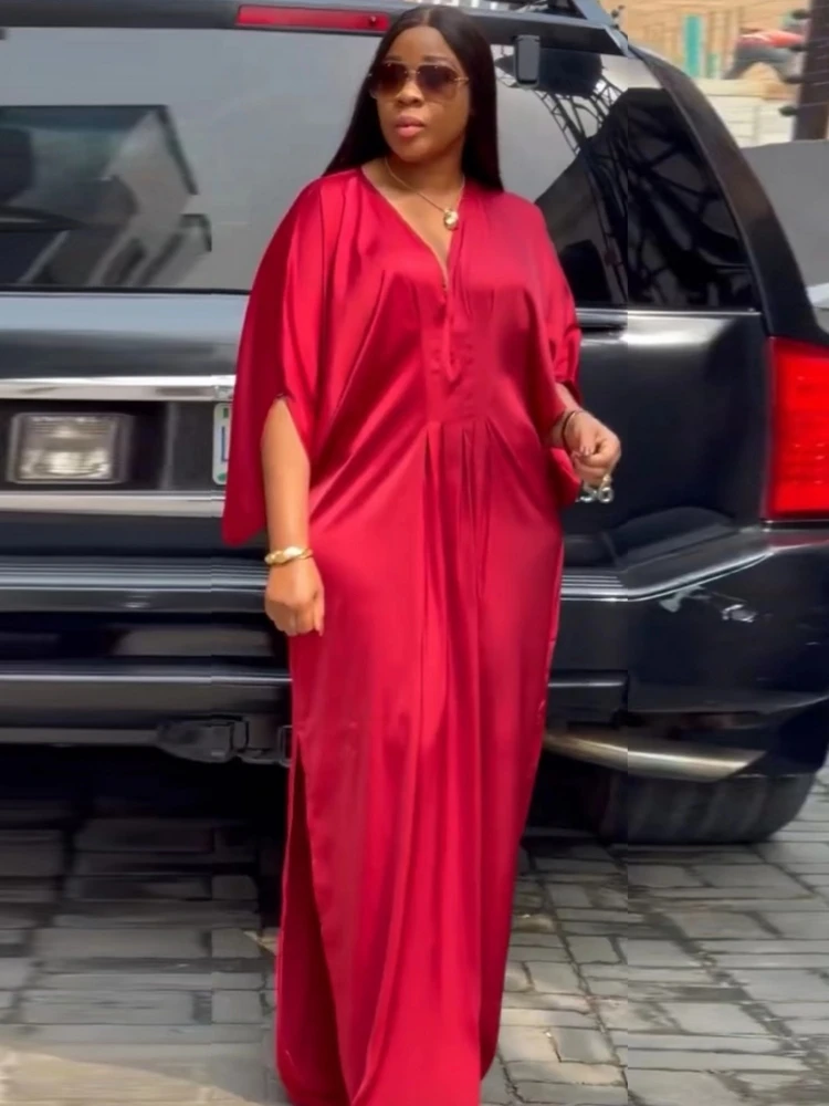 

African Dresses For Women Red Dashiki Muslim Abaya Bandage Maxi Bazin Vintage Robe Gowns Africa Sexy Lady Party Dress Abaya