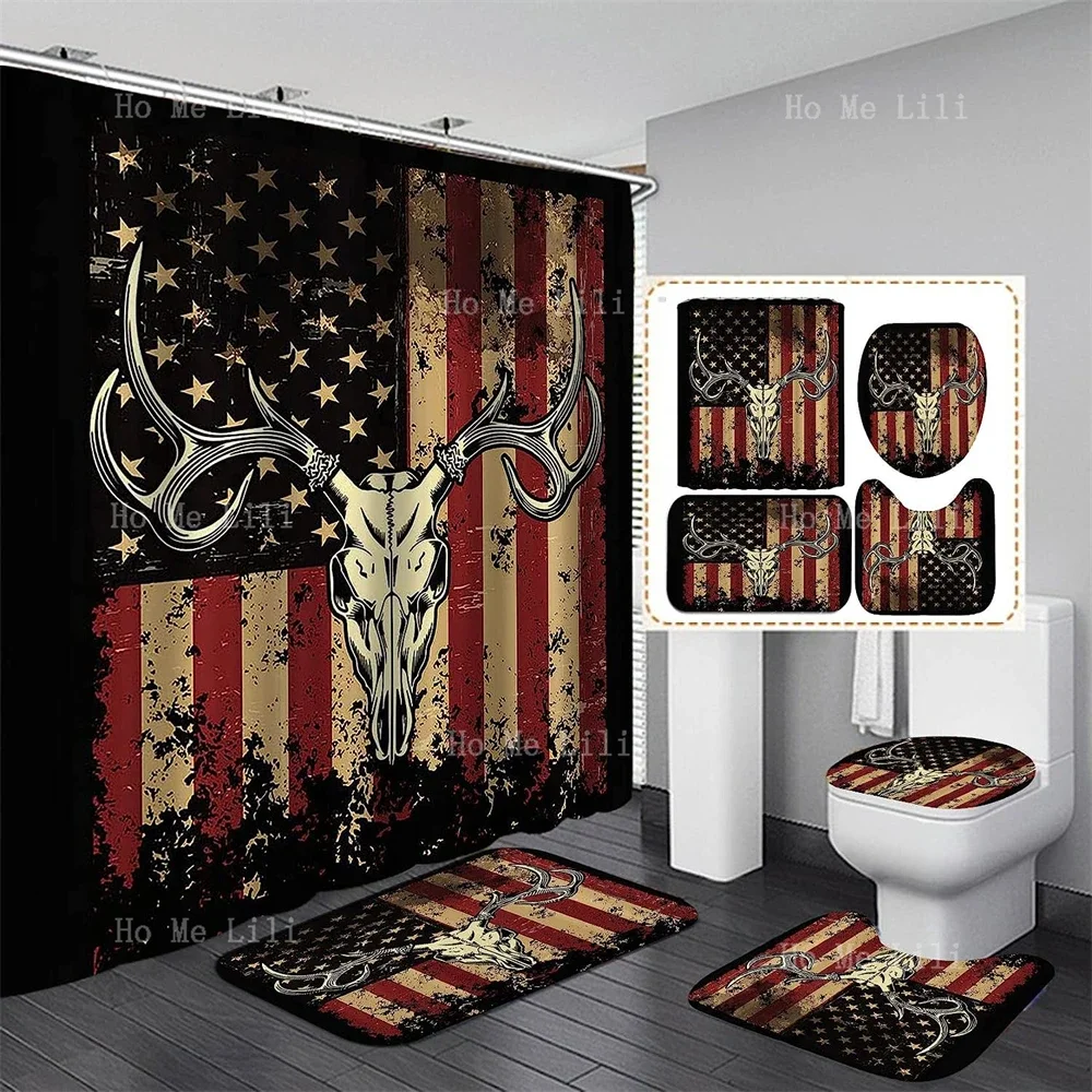 Набор занавесок для душа с черепом оленя ковер в стиле ретро американский флаг