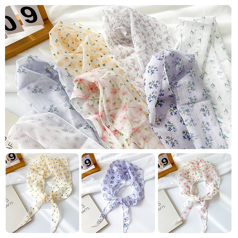 

Popular Print Long Scarf for Women Narrow Ribbon Headband Female Neckerchief Handle Bag Band Bandana Hair Tie Accessories