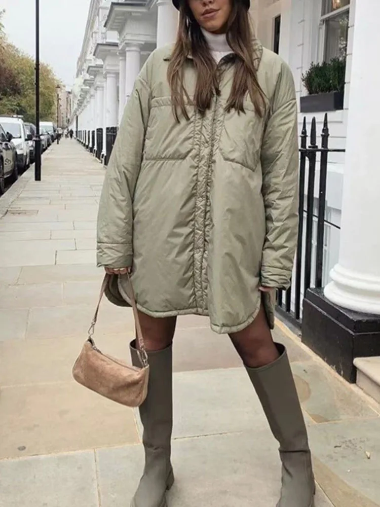 Icclek Women's Shirts Jackets Thin Parka Oversize Shirt Coats Femme Armygreen Outerwear Coats Bf Long Sleeve Khaki Coat 2022 New