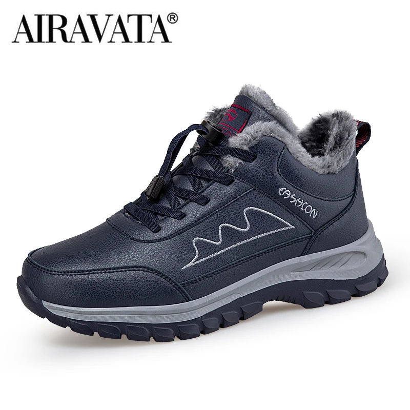 Men Women Winter Hiking Shoes Plush Platform Sneakers Nonslip Comfortable Lace Up Sports Shoes