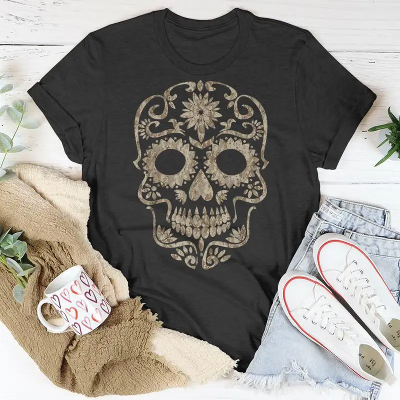 Фото Крутая камуфляжная футболка в пустыне Dia De Los Muertos с сахарным черепом, забавные костюмы, мужская одежда больших размеров большого размера №2