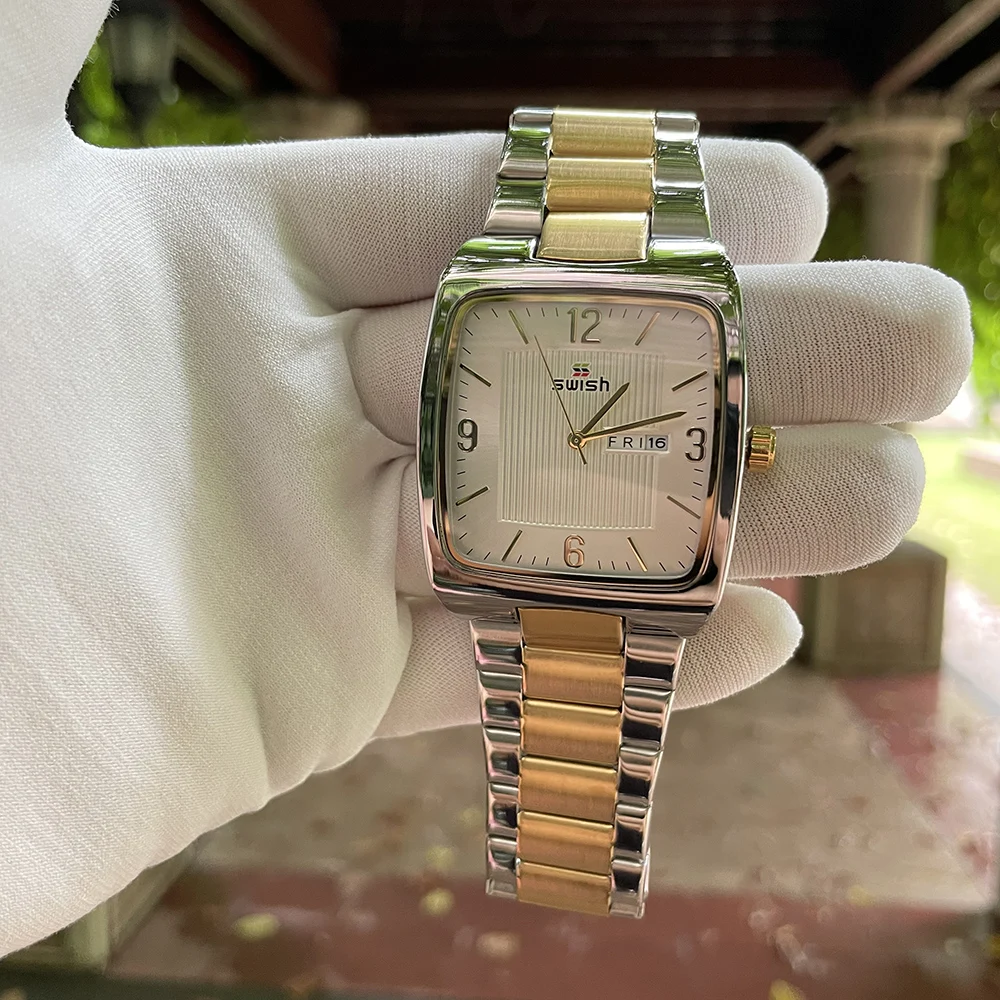 Часы наручные SWISH мужские с квадратным циферблатом деловые классические