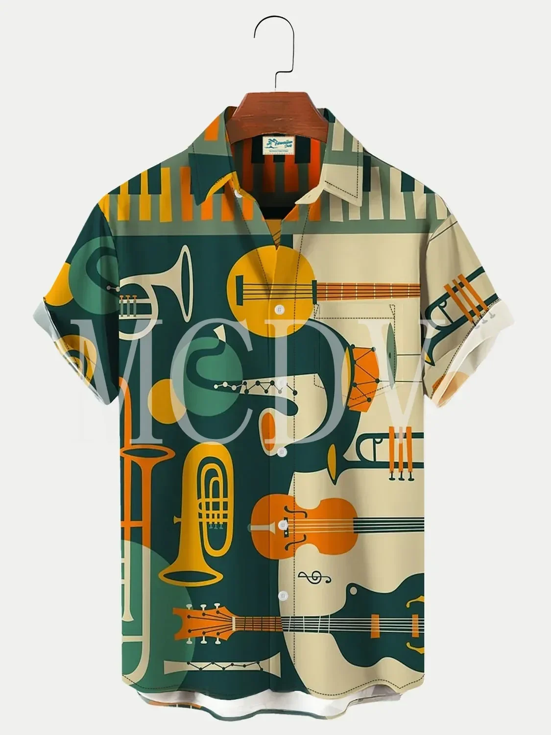 Мужская винтажная рубашка с коротким рукавом и принтом в виде инструментов
