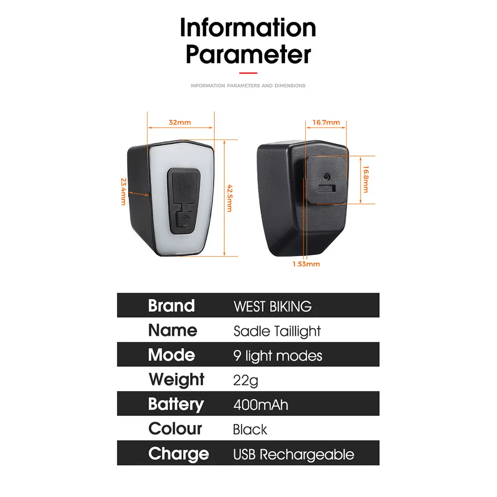 WEST BIKING Bicycle Seat Taillight USB LED Safety Warning Night Riding Rear Lamp Stop Brake Flashlight MTB Road Bike Accessories |