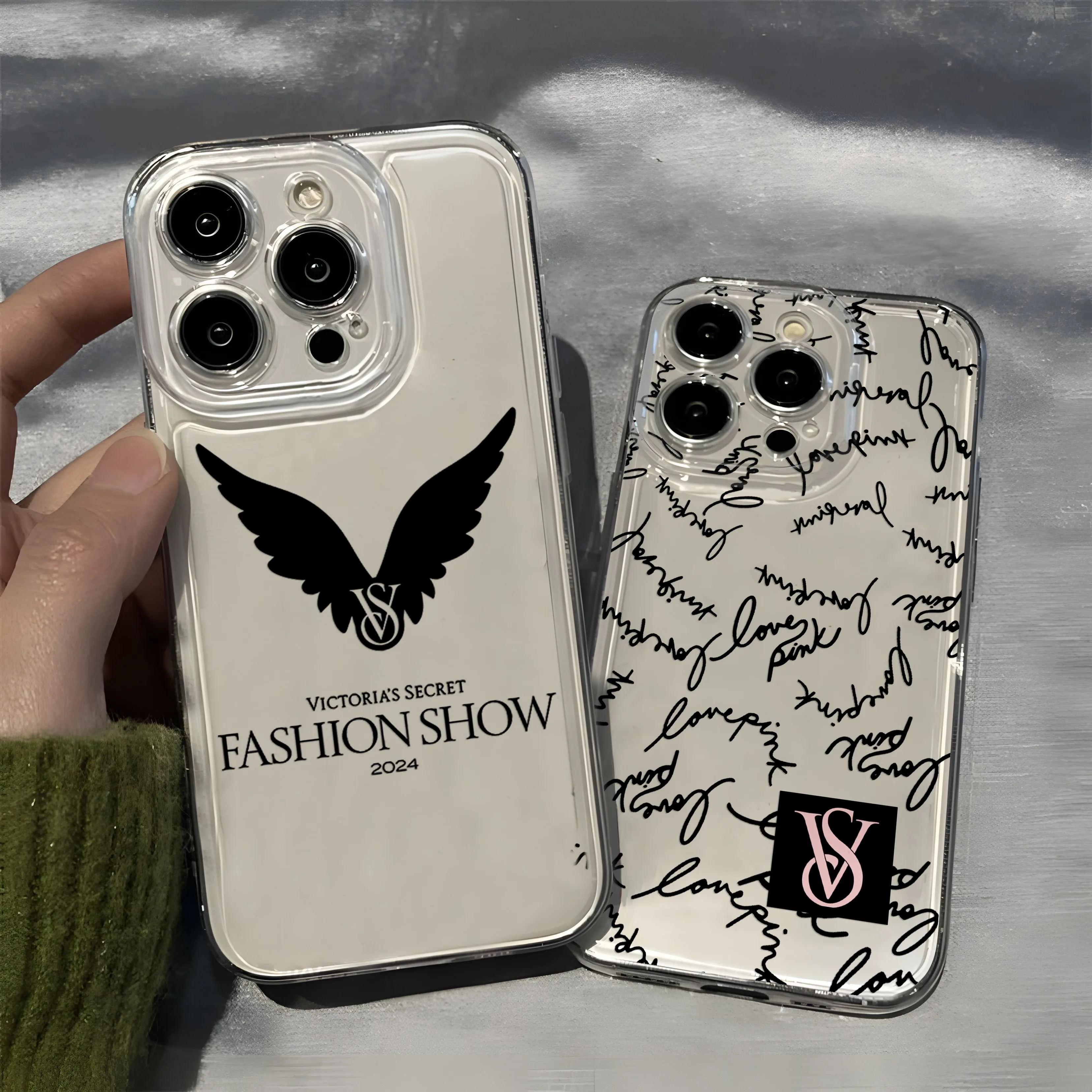 New Fashion V-Victoria-s Wings Phone Case For iPhone 16 15 14 13 12 11 Mini Pro Max X XR XSMax 7 8 Plus SE20 Transparent Cover