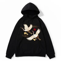 hot japanese crane printed mens cotton streetwear hoodies hip hop harajuku hoodie winter cotton casual fashion sweatshirts hoody
