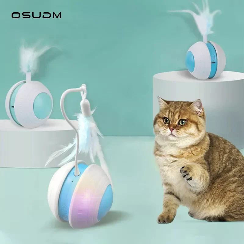 

Умные игрушки для кошек, самовращающийся мяч с красочными светодиодными перьями, Интерактивная тренировочная игрушка для котят, аксессуар...