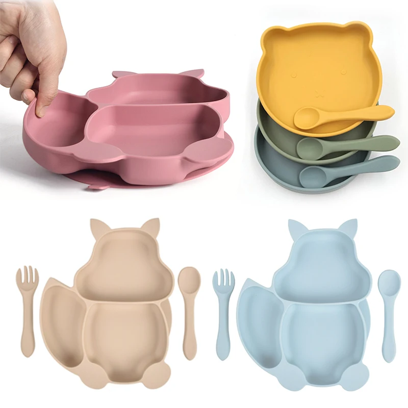Детская Мягкая силиконовая миска на присосках белка тарелка ложка не скользящая