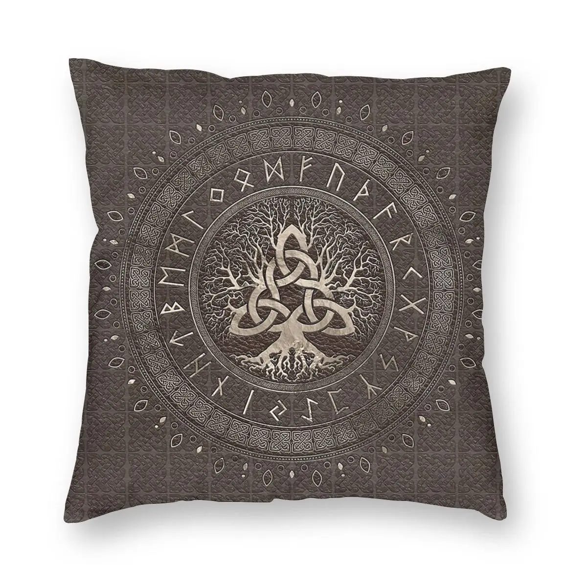 

Tree Of Life With Triquetra Brown Leather Viking Pillow Case Decoration Vikings Valhalla Cushion Cover Throw Pillow for Sofa