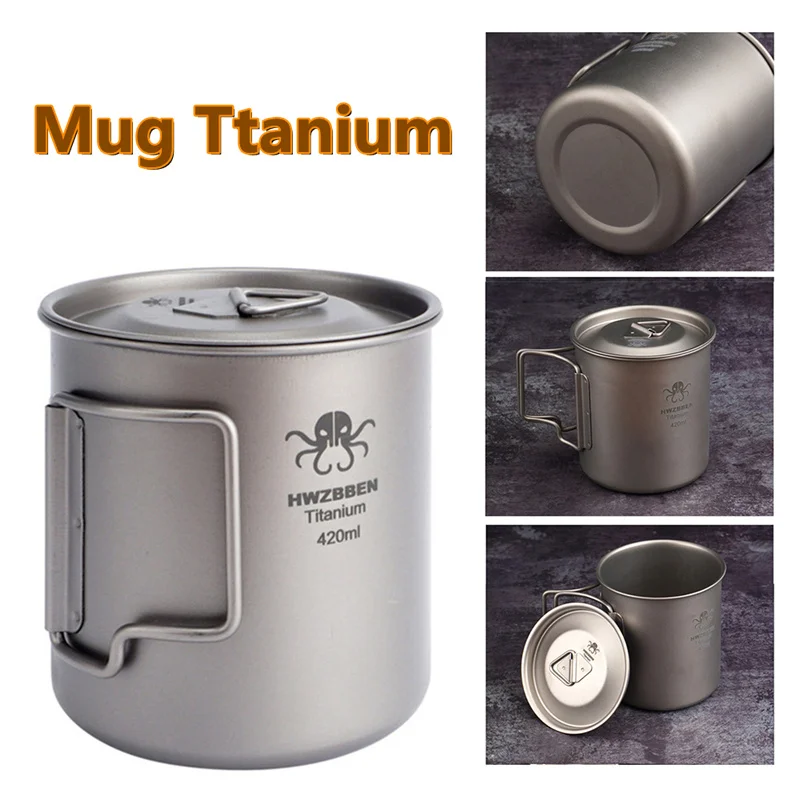 

Ultralight Titanium Cup Portable Outdoor Camping Travel Picnic Water Cup Mug With Foldable Handle Hiking Tableware 420ml 750ml