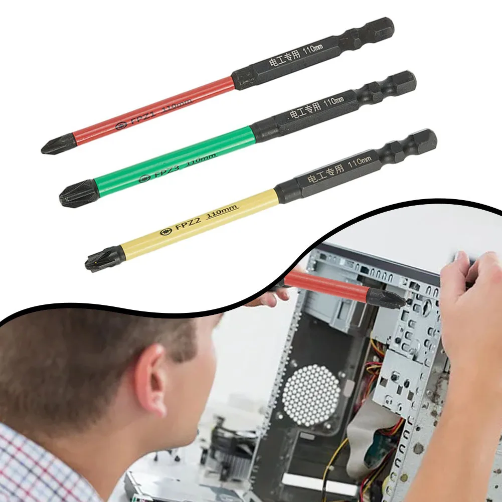 

3pcs FPZ1-3 110mm Magnetic Electrician Special Slotted Cross Screwdriver Bits For Socket Switch Circuit Breakers Tools Part