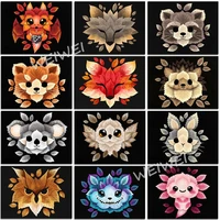 new sale full square round drill diamond painting animals shape made of leaves fox wolf cat owl koala rabbit diy embroidery