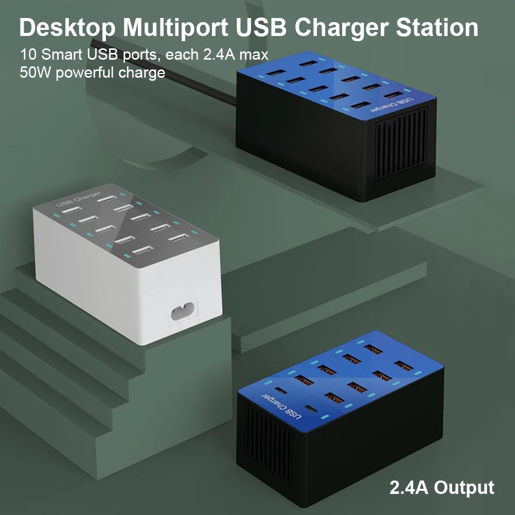 

50W 10A 10-Port Charger Station Dock Multiport Charging Hub Adapter for iphone ipad PC Kindle Multi USB Charger EU US UK Plug