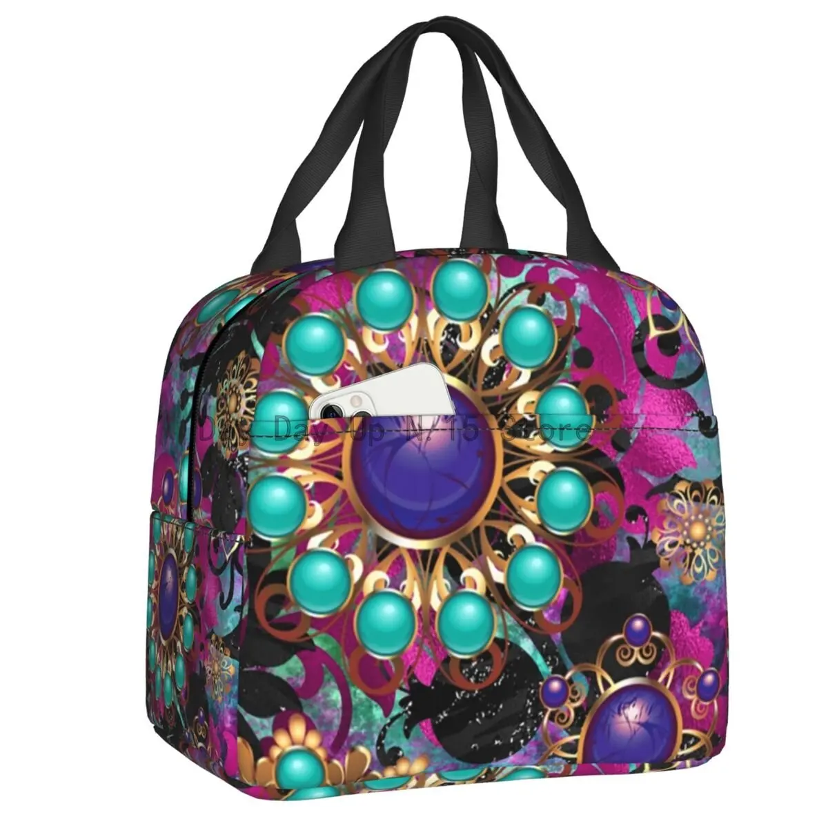 

Сумка-тоут женская с изолированным рисунком мандалы, термоохладитель с драгоценным камнем, детская школьная сумка-тоут