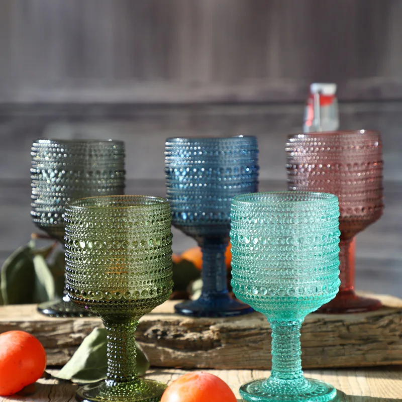 

Embossed Beaded Goblet European Red Wine Glass, Colored Glass Wine Glass, Vintage Decorative Glass, Sparkling Wine Glass