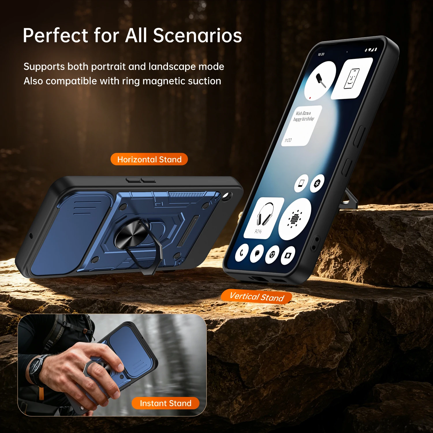 Фото Чехол Nanshan Armor для Nothing Phone 3A Lite с защитой объектива камеры, металлическим кольцом-подставкой и противоударным покрытием №5