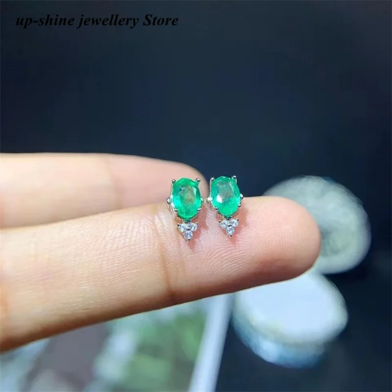 Женские серьги из серебра 925 пробы с натуральным изумрудом