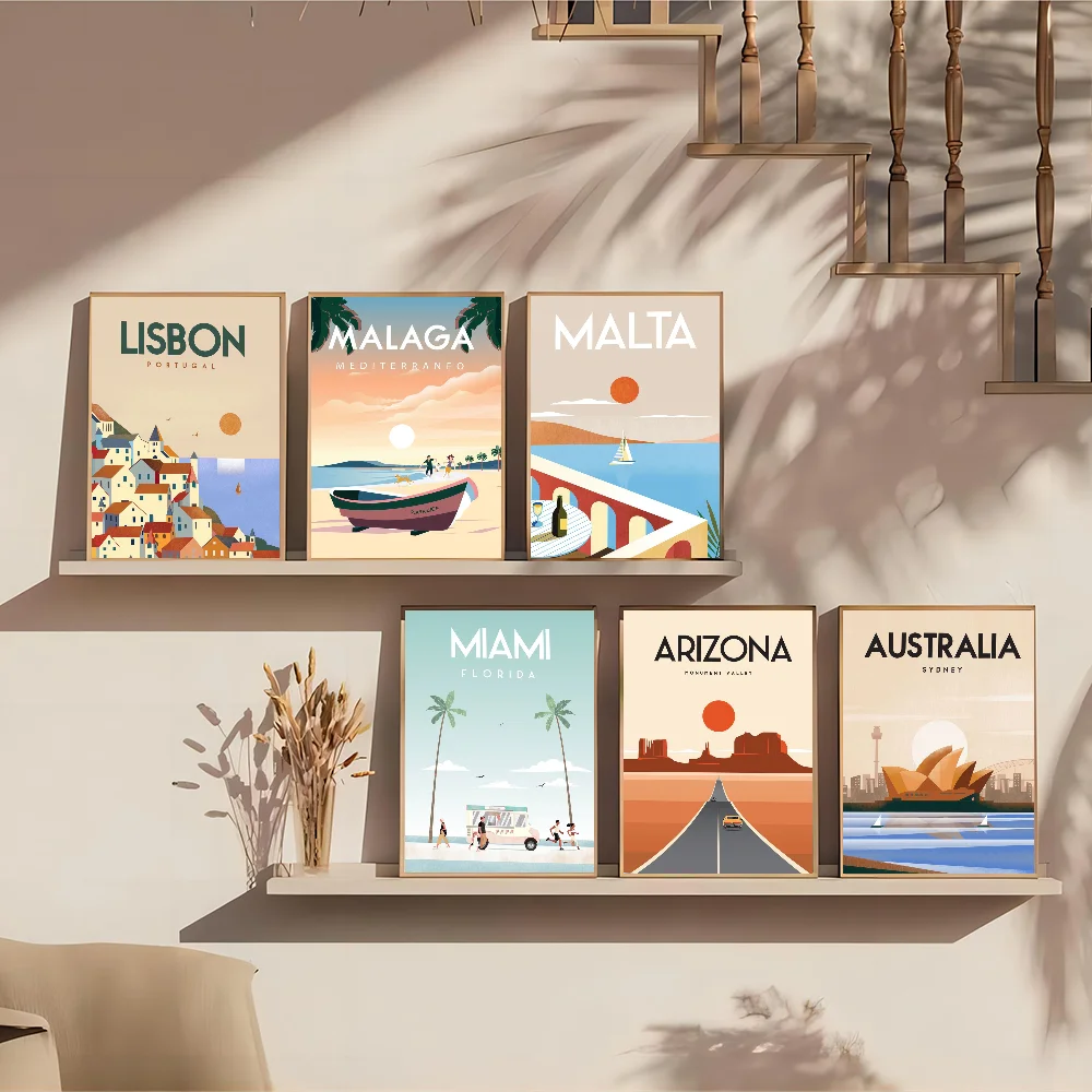 Canada Italy Mexico Colombia Greece Lisbon Bali Malta Ireland Brazil Travel City Movie Sticky Poster Retro Kraft Paper DIY Room