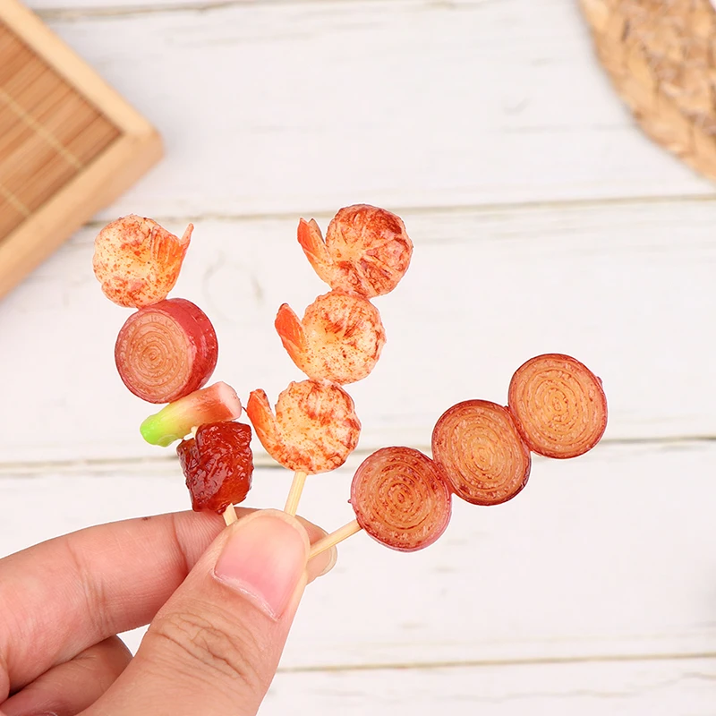 1 Pcs DollHouse 6cm Simulation Miniature BBQ Skewer Model Kitchen Decoration Pretend Play Food Toys For Children Kids Toy Gift