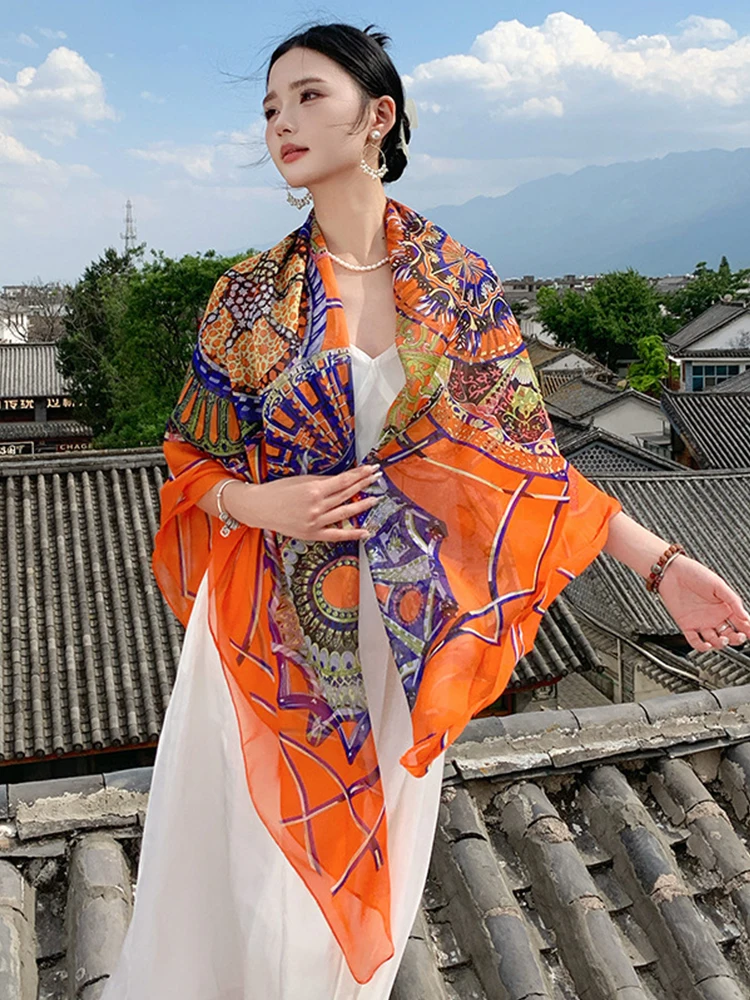 Новый элегантный женский шелковый шарф для отпуска саронг Пляжная накидка шаль